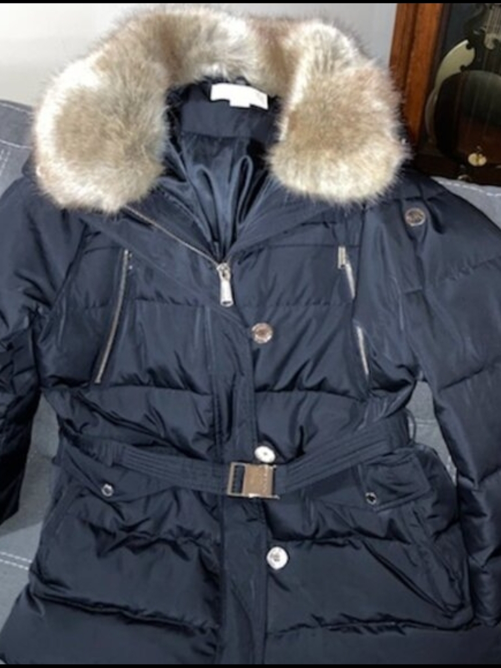 MICHAEL Michael Kors Black Quilted Puffer with Faux Fur Collar